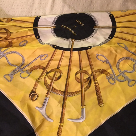 Blue and gold Pierre Baccara Paris silk scarf - Picture 4 of 4